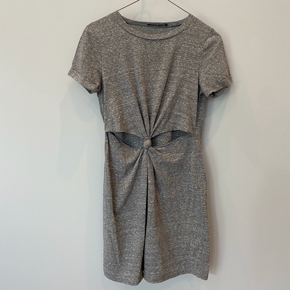 Gray Tie-Knot T-shirt Dress w/ Cut-Outs - Picture 1 of 8